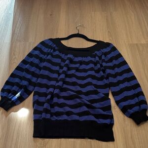 Autumn Cashmere Navy Striped Balloon Sleeve Sweater